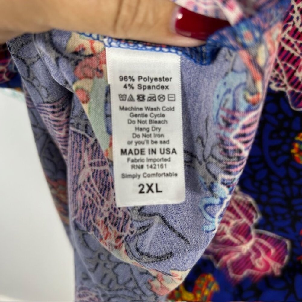 LuLaRoe Gigi Size 2XL T Shirt Top Vibrant Floral Multicolor Flower Blue Purple W - Picture 5 of 5